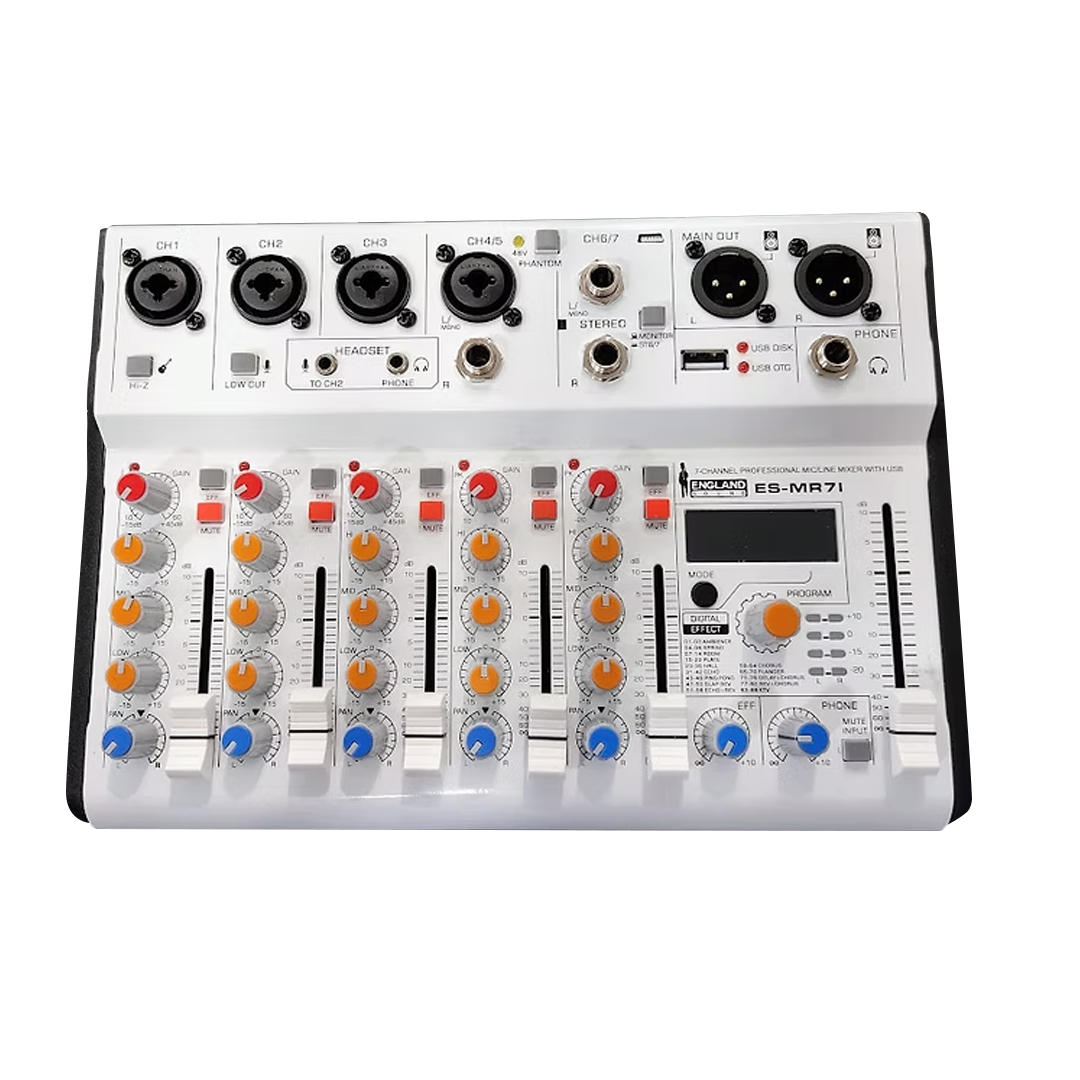 CONSOLA DE 7 CANALES ENGLAND SOUND MR7I 4MIC +1ST +USB +BT