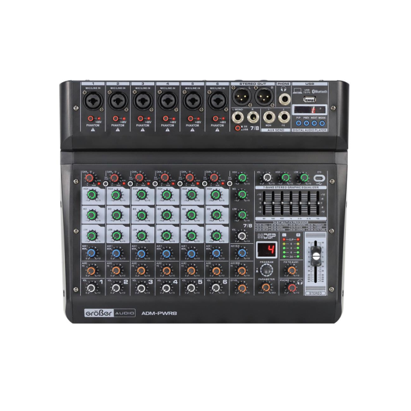 CONSOLA GRÖBER ACTIVA PROFESIONAL 8 CANALES CON USB/BLUETOOTH/FX/PC LINK 2X200W