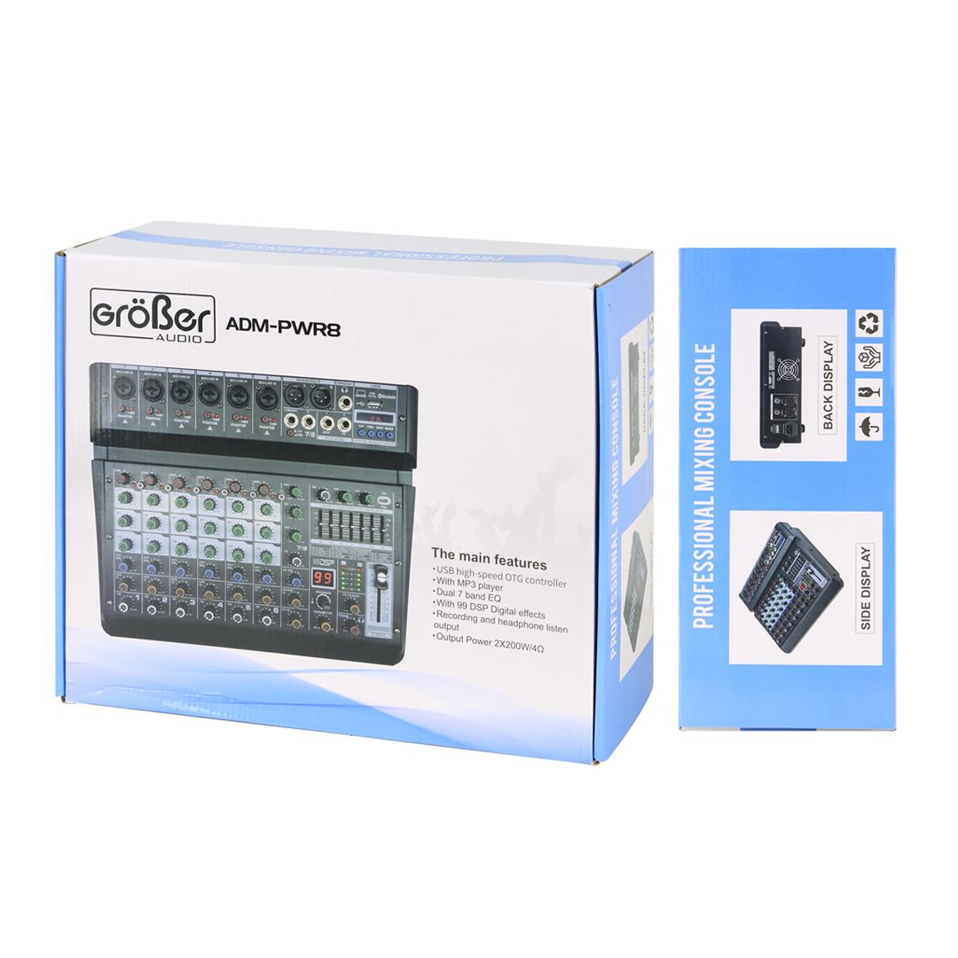 CONSOLA GRÖBER ACTIVA PROFESIONAL 8 CANALES CON USB/BLUETOOTH/FX/PC LINK 2X200W - Imagen 2