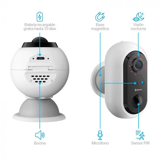 CÁMARA DE SEGURIDAD WI-FI* 2 MPX FIJA CON BATERÍA RECARGABLE, COMPATIBLE CON ASISTENTES DE VOZ - Imagen 10
